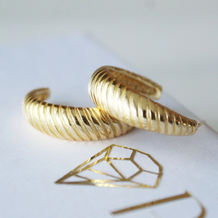 Large Croissant style gold plated hoops earrings