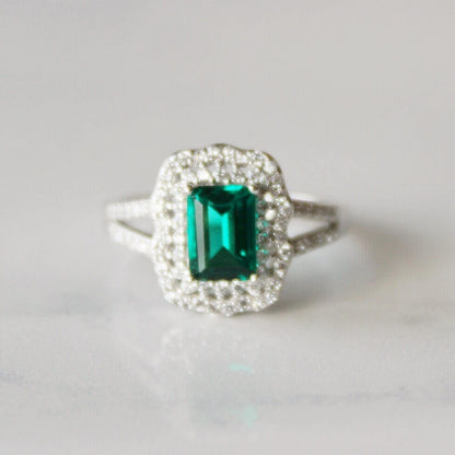 Rectangle green diamond Cubic zirconia ring